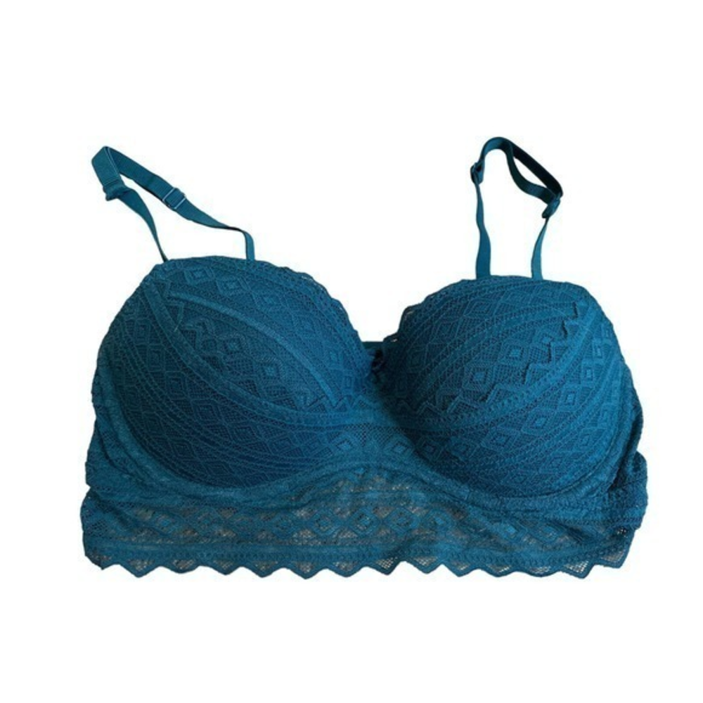 Victoria's Secret Pink Women's M Green Teal Lace Balconette Bra Pullover Stretch